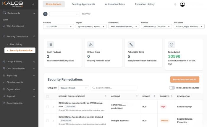 Kalos security remediation dashbboard
